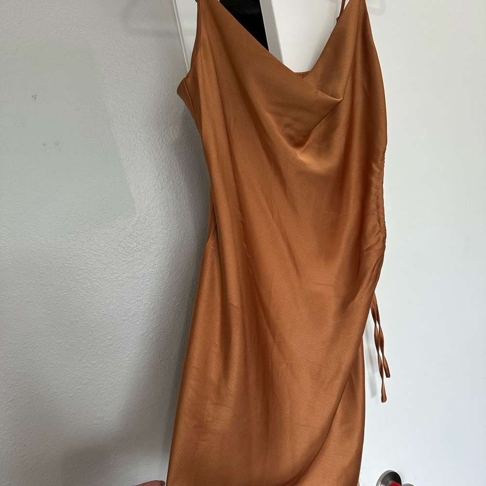 Kittenish Backless Tan Dress